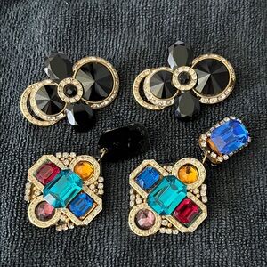 Vtg Multi Color Stones & Rhinestone Clip On Earrings-LOOSE OR MISSING PIECES.